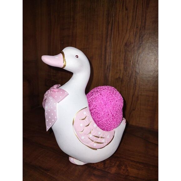 6.5" Vintage Hand Painted Pink & White Duck Planter or Sponge Holder - Picture 1 of 8
